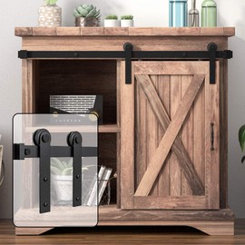 WINSOON 3FT Super Mini Sliding Barn Door Cabinet Hardware Kit for Single Door TV Stands Small Wardrobe Cabinets, I Shape Hanger (NO Cabinet)