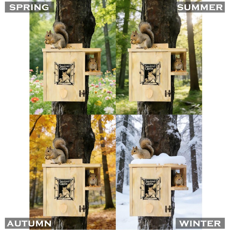 Firmlly Upgraded Version Large Wooden Squirrel House for Outside -