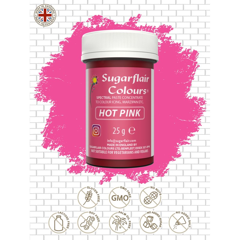 Sugarflair Spectral Hot Pink Lebensmittelfarbe Paste, hochkonzentrierte Lebensmittelfarbe für Buttercreme,