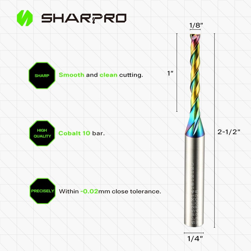 SHARPRO Spiral UpCut Router Bits 1 4 Shank, 1 8