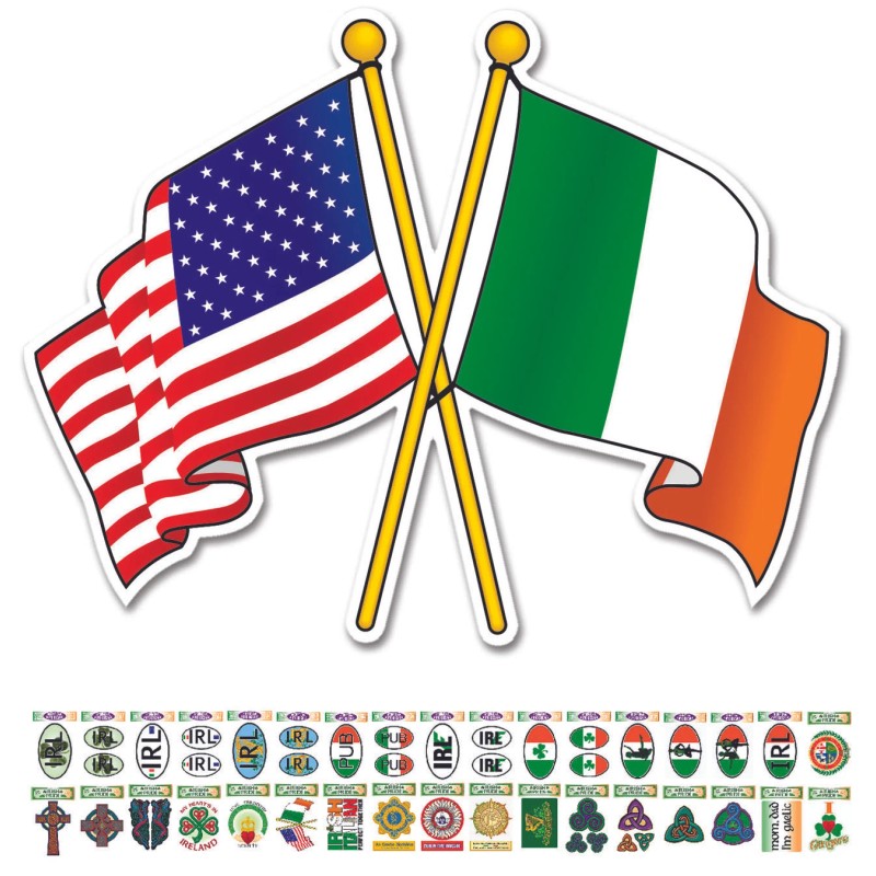 Irish American Cross Flags Together Ireland Irish Decal Sticker