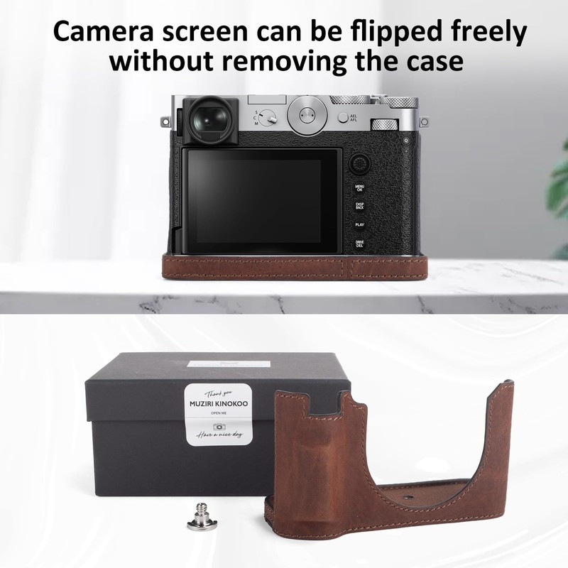 MUZIRI KINOKOO Fuji GFX100 RF Case, Genuine Leather Protective Half