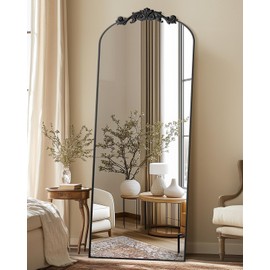 Furnbar Full Length Mirror, 71"x28" Arched Full Body Mirror Freestanding with Carved Metal Frame, Large Floor Mirrors for HomeDecor, Standing Mirrors for Bedroom&Dressing Room, Black