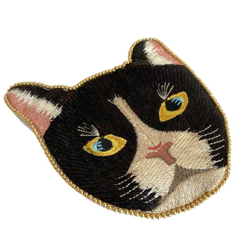 Tokyo Kankan Coin Purse, Cat Embroidery Pouch: Black, Cat Miscellaneous