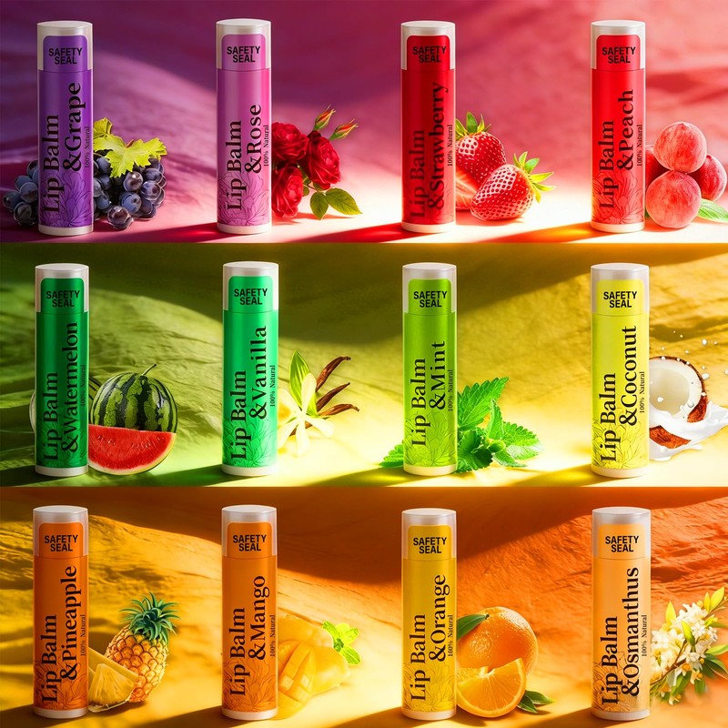 RBUGR 20 Pack Lip Balm Bulk- 12 Flavored Lip Balm