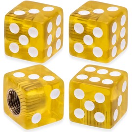 MEAJOO 4PCS Dice Shape Tire Valve Stem Caps, Universal Copper Core Dustproof Tire Valve Stem Covers for Cars, SUV, Trucks, Bikes, Motorcycles, Bicycles(Yellow)