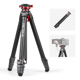 GVM TRIP38 62" Video Camera Tripod Carbon Fiber with Damping Adjustable Fluid Head, Fiber with Leveling 360°Panorama Head, Detachable Center Axis, Fast Flip Buckle, Arca QR Plate Compatible with V3