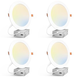 Amico 4 Pack 7 Inch 5CCT Ultra-Thin LED Canless Recessed Ceiling Light with Junction Box, 2700K/3000K/3500K/4000K/5000K Selectable, 15W=100W, 1300LM High Brightness, Dimmable Wafer Downlight-ETL&FCC