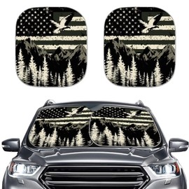 SEANATIVE Eagle Camo US Flag Car Sun Shade for Windshield Universal Front Window Sunshade UV Blocker Automotive Sun Visor Protector, 2 Pack