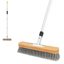 ETOUPA Stainless Steel Wire Scrub Brush with Long Handle, 62" Heavy Duty Floor Scrubber Brush with Pole, Moss Remover Wire Broom for Deck, Rough Surface, Concrete Floor, Patio, Garden, Garage(20cm)