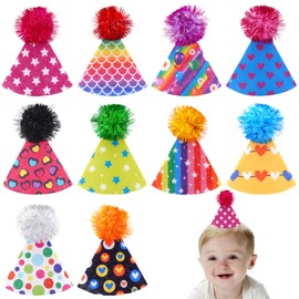 JpGdn 10 Pcs Pack Mini Felt Party Hats for Kids Dolls and Pets With Adjustable Headband Reusable Birthday Hats Children Birthday Supplies Decorations (Style 3)