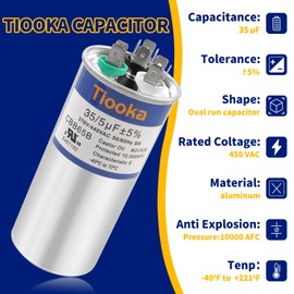 Tiooka 35+5 uF 35/5 MFD ±5% 370V/440VAC Dual Run Round Start A/C Capacitor CBB65B Air Conditioner Capacitors for AC Unit Fan Motor Start or Heat Pump or Condenser Straight Cool