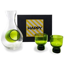 Happy Sales HSSS-GLG13, Green 3 Piece Glass Cold Sake Set