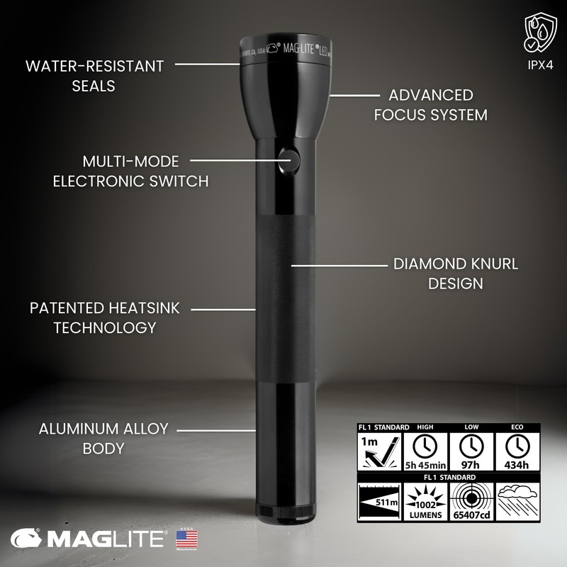 MagLite ML300L 4D LED Flashlight – 1002 Lumens, Long Runtime,