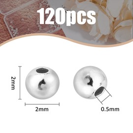 DICOSMETIC 120Pcs 925 Sterling Silver Beads 2mm Silver Round Spacer Beads Small Round Ball Beads Tiny Loose Beads for Jewelry Making, Hole: 0.5/1mm