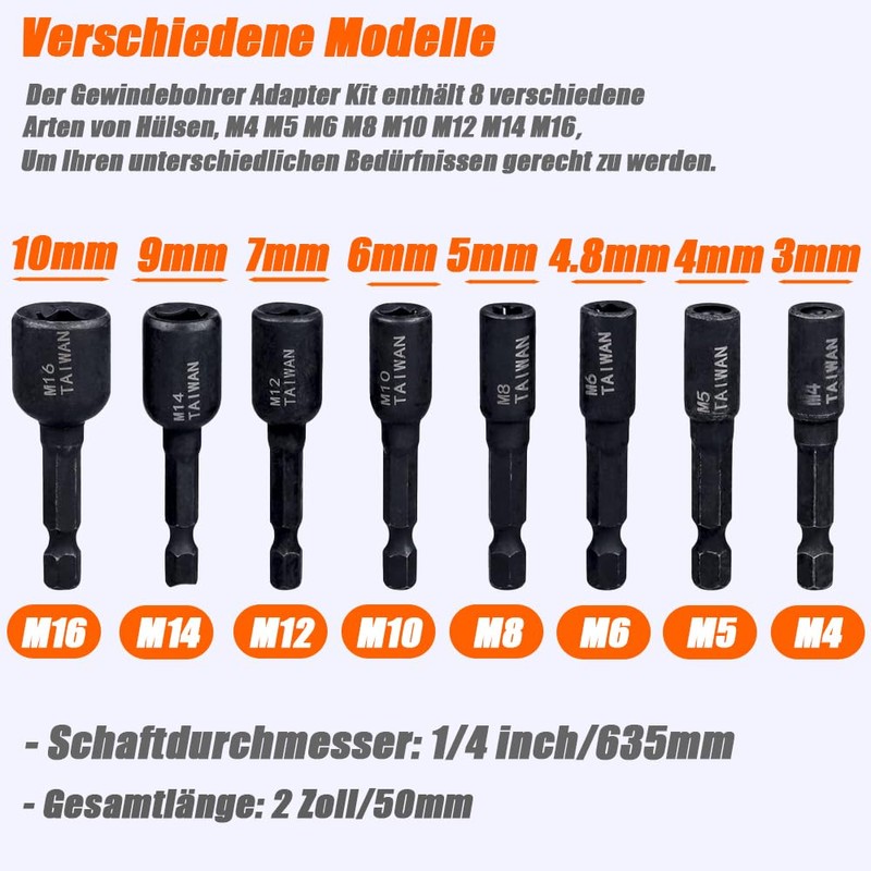 HaoTrade 8 Pieces Tap Adapter, 1/4 Inch Tap Socket Adapter,