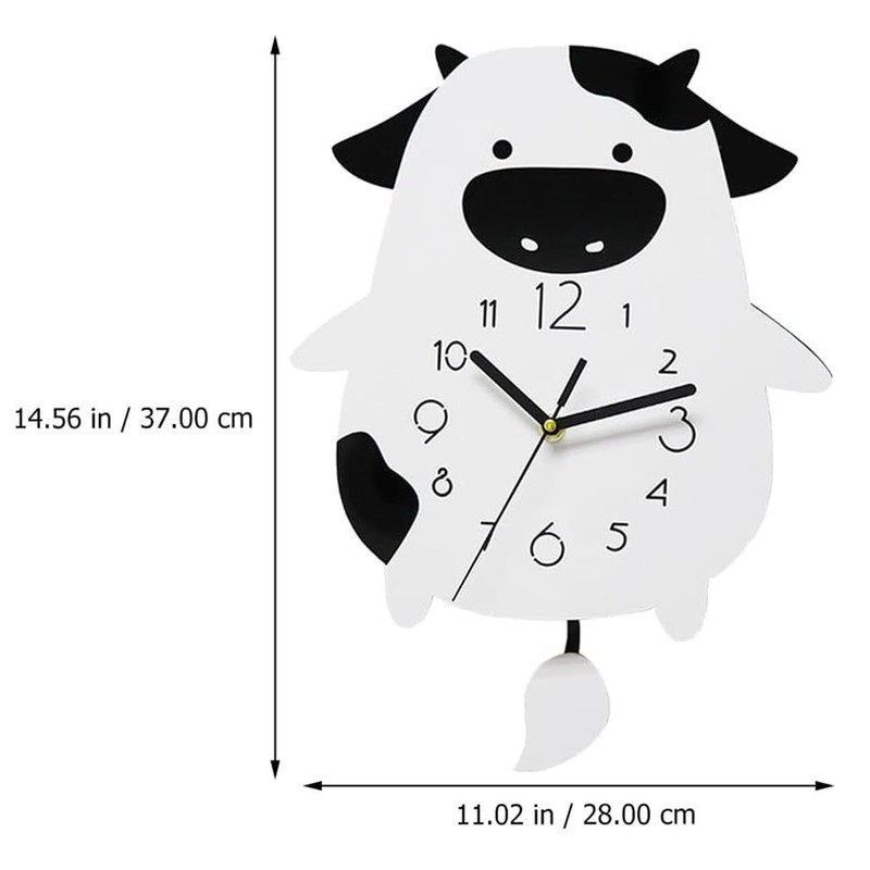 Acrylic Wall Clock Cartoon Cow Shape Silent Movement Decorative Swinging