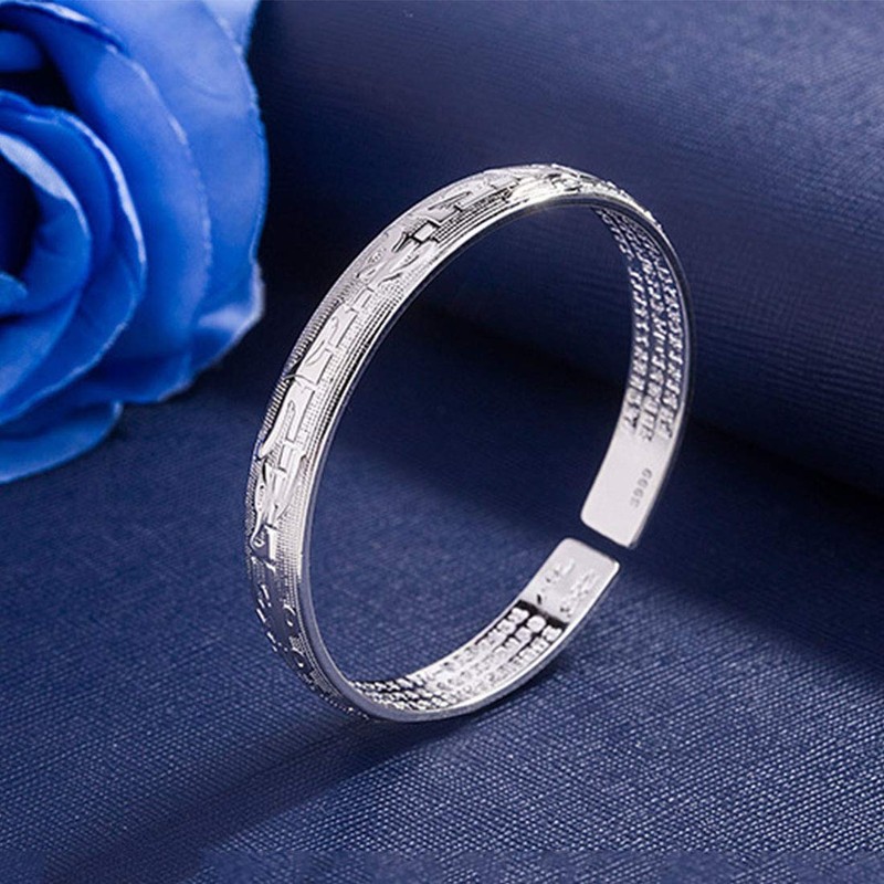 Deelfel Bracelet for Men and Women Silver Engraved Sanskrit Proverbs