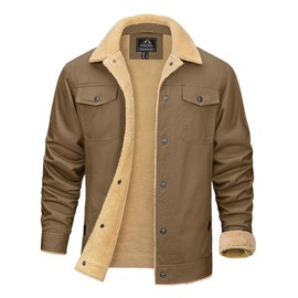 KEFITEVD Men's Winter Cargo Jacket Sherpa Fleece Lined Work Thick Cargo Windproof Thermal Jackets Khaki M