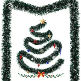 Pack of 4 Christmas Garlands, Dark Green, Artificial Fir Garland, Diameter 13 cm, 12 m Christmas Garland, Christmas Tree Decoration, Tinsel for Mantle, Stairs, Fireplace, Christmas, Indoor, Outdoor