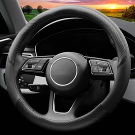 YUANST Car Steering Wheel Cover, Soft Microfiber Leather, Universal Fit 15 Inch, Breathable Anti-Slip for Cars, SUVs, Vehicles, Sedans, Trucks, Vans (Black)