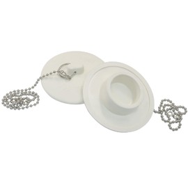 Seimneire White Rubber Bathtub Drain Stopper Fit for 1.5" to 2" Sink, Tub Sink Drain Plug with Stainless Steel Beaded Chain for Kitchen and Bathroom - 2 Pcs