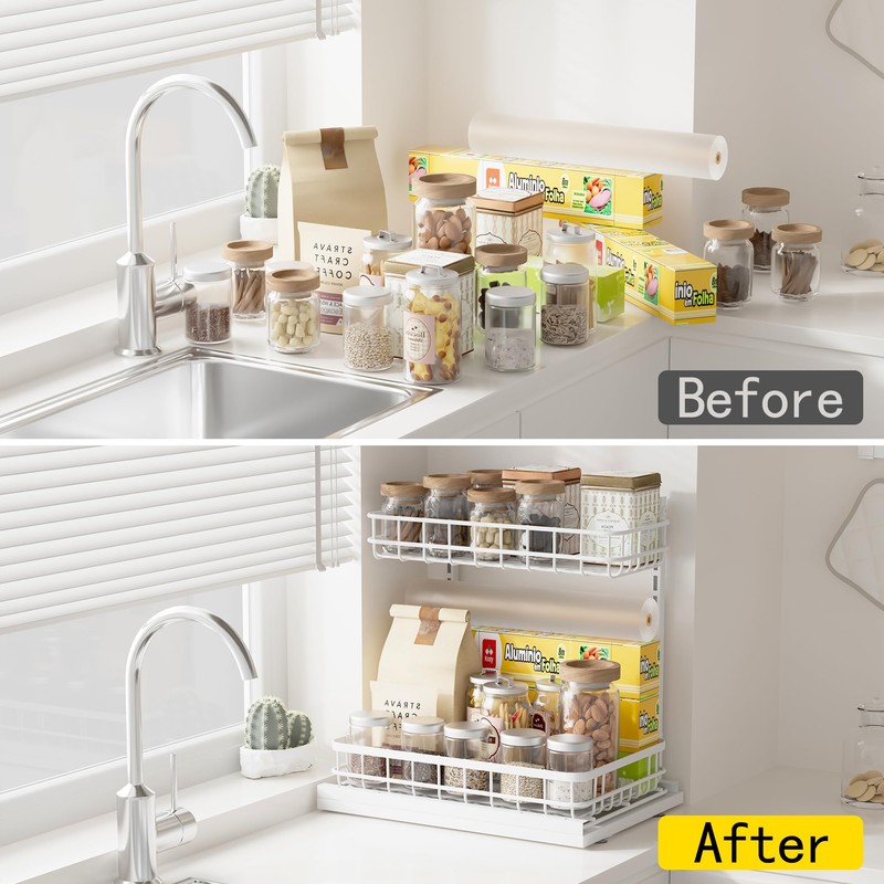 Uninol Under Sink Organizer, Adjustable Height Pull-Out Kitchen Storage Organization,15.8"
