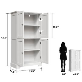 ChooChoo Bathroom Floor Cabinet, Modern Bathroom Storage Cabinet with 4 Doors and Adjustable Shelves, Freestanding Cupboard for Living Room, White