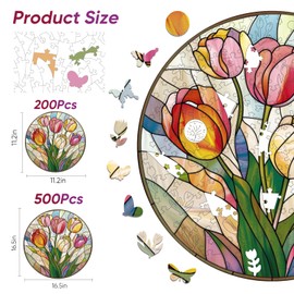 MYS A·U·R Puzzles for Adults 500 Pieces, Tulip Wooden Puzzles, 5MM Thick Unique Shaped Flower Jigsaw Puzzles Birthday Gifts for Kids Family Game 16.5 * 16.5inch