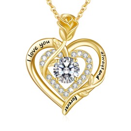 LAVUMO Moissanite Necklace Women's Silver 925 Rose Gold 1 Carat Moissanite Chain Double Heart Rose Pendant Christmas Valentine's Day Birthday Jewellery Gifts Women Girlfriend Mum, Sterling Silver, /