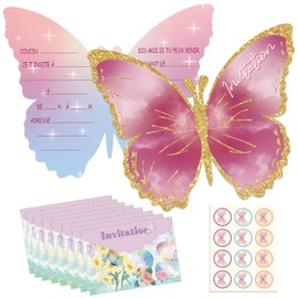 Giugio Pack of 12 Butterfly Invitation Cards in French Birthday Invitation Party Invitation Cards Flutter with Envelopes, Papillon Paper for Mother's Day, Wedding Anniversary, Valentine's Day Birthday
