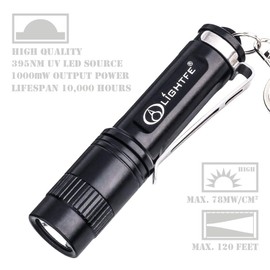 LIGHTFE Black light UV Light Keychain Flashlight with High Power UV 395nm LED Source High Power and Strong Beam for Pet Urine Detector Light, UV Glue Curing,Professional Art Repairing…