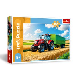 Trefl - Agricultural Machinery, Tractor with Trailer - Puzzle 100 Pieces - Puzzle with Vehicles, Creative Entertainment, Fun for Children from 5 Years