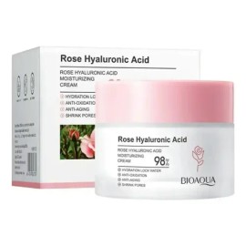 Crema facial con extracto de rosas y ácido hialurónico, calma piel sensible