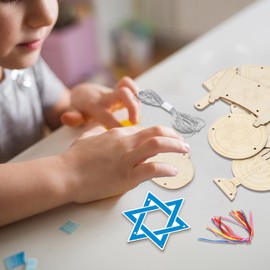 HONMOK 12 Pieces Hanukkah Wind Chime Craft Set Wooden Menorah Star of David Dreidel Wind Chime Craft Children Creative Sets for Painting for Jewish Hanukkah Party Christmas Decoration