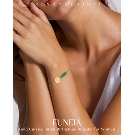 FUNEIA Dainty Gold Initial Bracelet for Women Trendy Non Tarnish 14K Gold Plated Birthstone Bracelets for Women Cute Cursive Letter Sapphire Amethyst Friendship Bracelets Jewelry Birthday Gifts