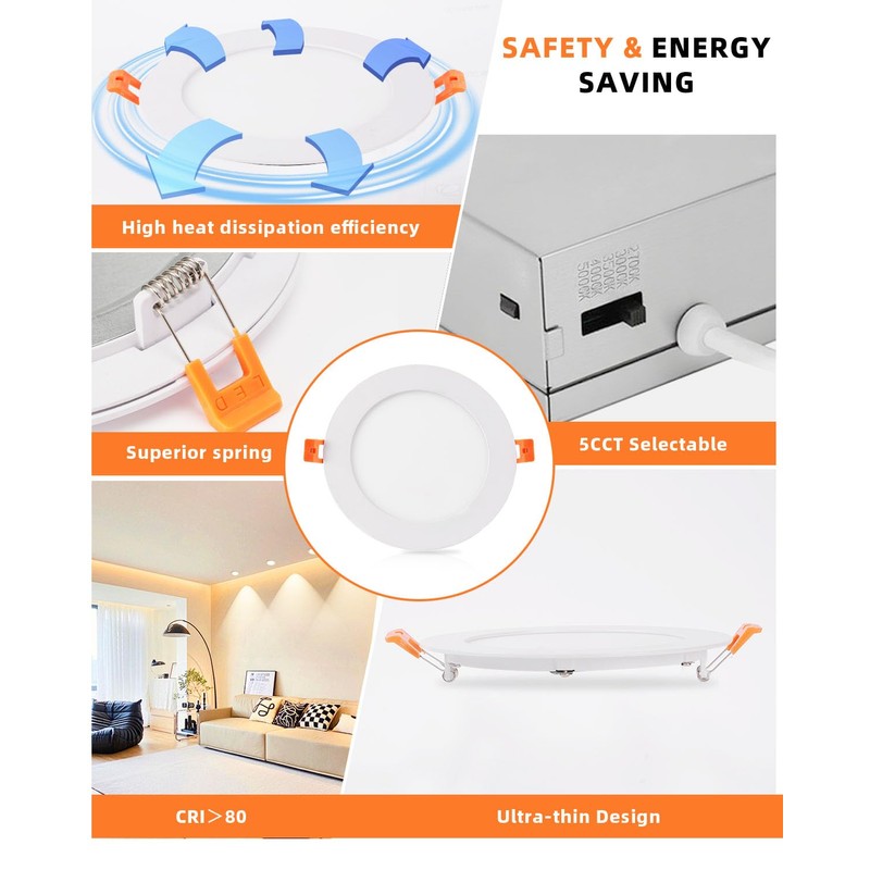 ZYC recessed Lighting 6 inch - 12W 1100LM High Brightness,5CCT