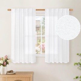 BGment Short Linen Curtains 48 Inches Length 2 Panels for Window, Rod Pocket Light Filtering Textured Drapes for Kitchen Cafe Bathroom, White, 42 X 48 Inch