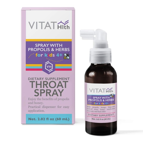 VITAT Propolis Throat Spray with Honey and Herbs 2.02 Fl Oz - Supports Healthy Immune Response* - Natural Ingredients Convenient applicator - Additive Free (Kids)
