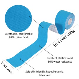 Gotaqery Gotaqery Kinesiology Tape (4 Rolls Pack), Waterproof Elastic Muscle Support Tape for Exercise, Sports & Injury Recovery, Breathable & Latex Free, 5cm x 5m Per Roll (Blue)