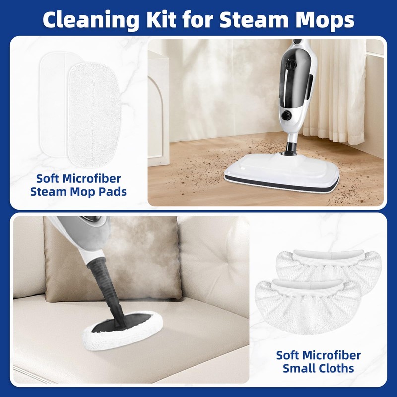 LOVECO 4 Pack Steam Mop Pads + 4 Microfiber Small
