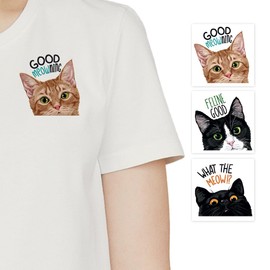 WIRESTER Set of 3 Heat Transfer Iron on Patches Stickers, DIY Iron on Transfer Decals for Clothes Shirts Jeans Jackets Bag - Cat Faces