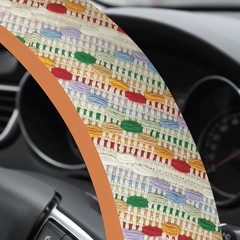Boho Steering Wheel Cover for Women, Colorful Cute Woven Cloth,