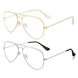 Gleyemor Classic Aviator Blue Light Glasses for Women Men, Metal Frame Clear Lens Glasses (Gold + Silver)