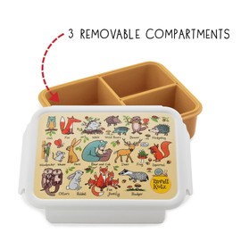 Tyrrell Katz Kids Woodland Printed Large Bento Lunch Box - Children's Food Container with Clip Lock Lid and Removable Inner Dividers - 18.5 x 14.5 x 6.0 cm