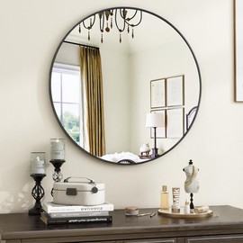 VooBang Black Round Bathroom Mirror, 20 inch Circle Wall Mounted Hanging Mirror with Simple Modern Circular Metal Frame for Hallway, Entryway, Living Room, Black Frame