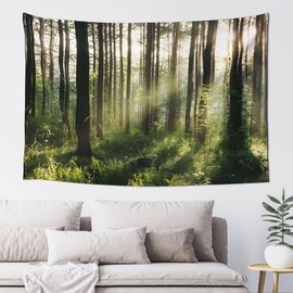Hulnulnu Forest Tree Tapestry, Sunshine Through Green Woodland Tree Nature Landscape Tapestry Wall Hanging Polyester Tapestries for Bedroom Living Room Dorm