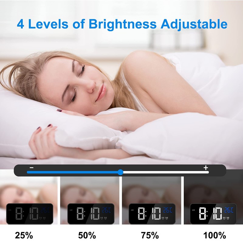 Digital Alarm Clock, with Large Led Temperature Display, Portable Alarm