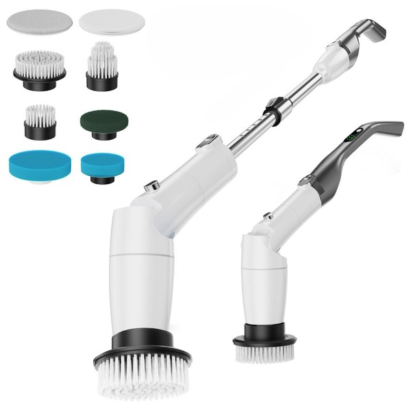 Electric Spin Scrubber with Handle,550RPM Cordless Bathroom Shower Scrubber Cleaning