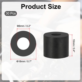 PATIKIL Multi Purpose Rubber Spacer, 30Pcs 6mm ID x 18mm OD x 15mm T Neoprene Round Anti-Vibration Isolation Pads Isolator Rubber Bushings Spacer Washer for HVAC Bolts Car Accessories